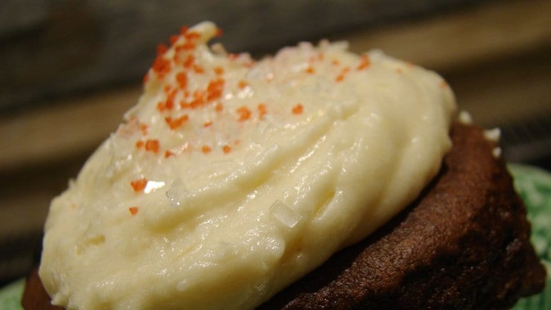 Dark Chocolate Barbeque Cupcake with Sweet Garlic Cream Cheeze Frosting