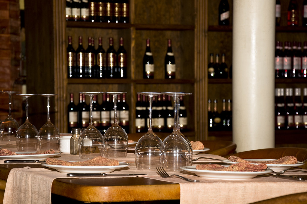 Table set with wine glasses